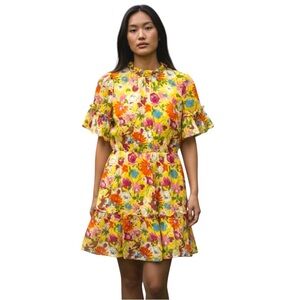 Banjanan Buttercup Floral Short Sleeve Mini Dress Ruffles Feminine Fairy Small